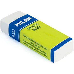Milan Nata 6020 Goma de Borrar para Dibujo - Rectangular - Plastico - Faja de Carton Verde - Envuelta Individualmente - Color Blanco