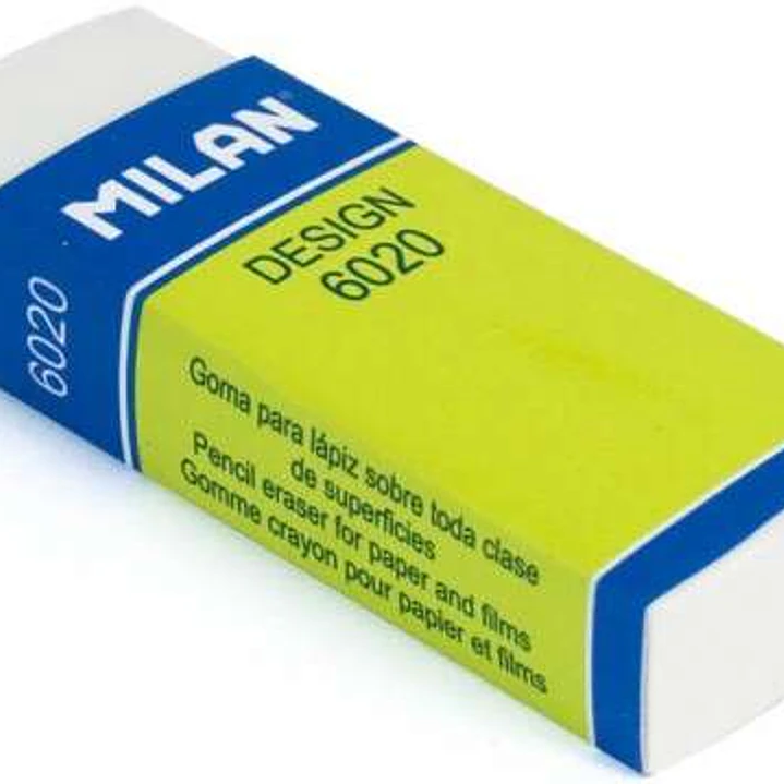 Milan Nata 6020 Goma de Borrar para Dibujo - Rectangular - Plastico - Faja de Carton Verde - Envuelta Individualmente - Color Blanco 1