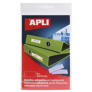 Apli Bolsillos Adhesivos para Etiquetas - 35 x 75mm - Cambia la Informacion de la Etiqueta Segun tus Necesidades - Contiene 8 Bolsillos por Bolsa