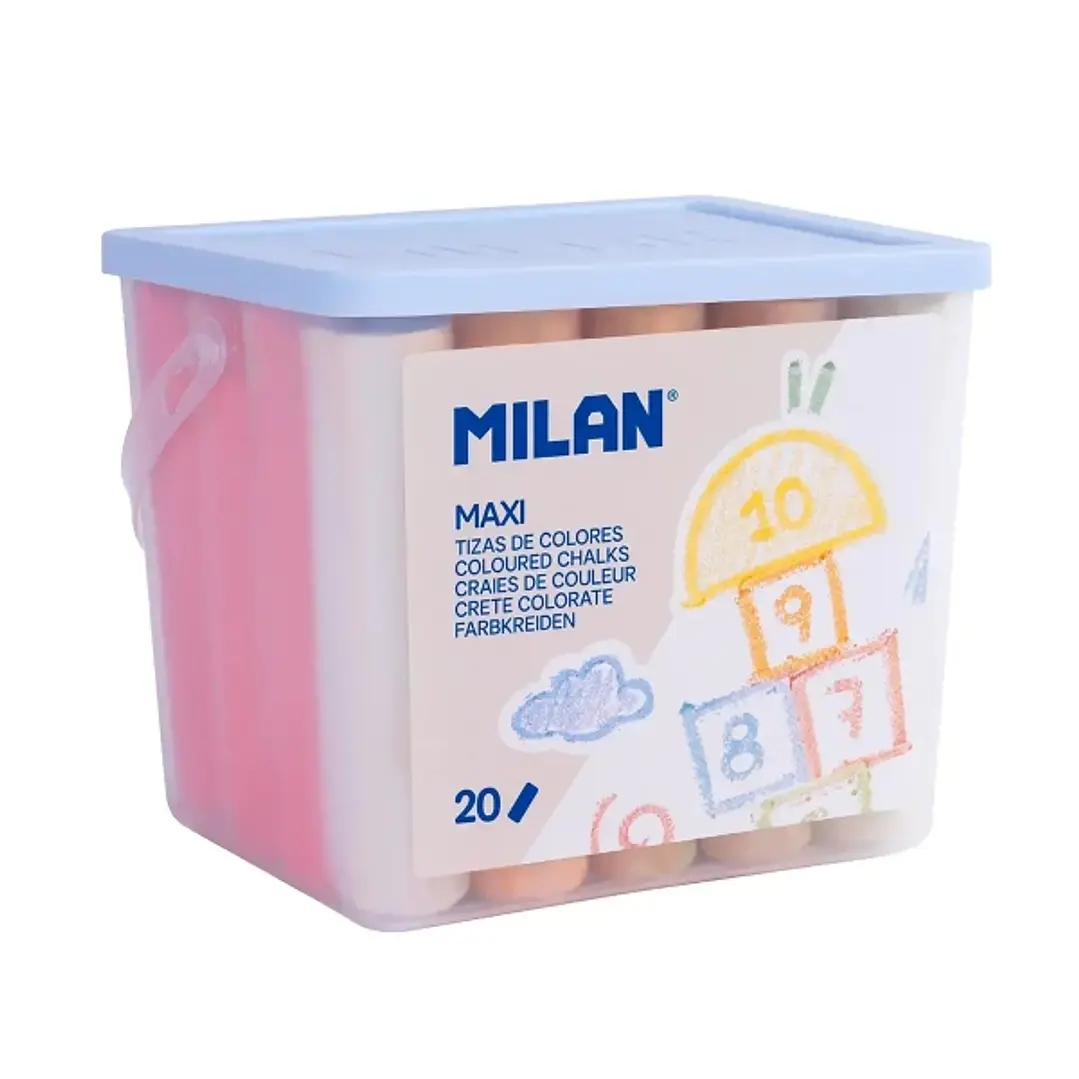 Milan Pack de 20 Tizas Redondas Maxi ø 2,4cm - Antipolvo - No Contienen Caseina - Colores Surtidos 1
