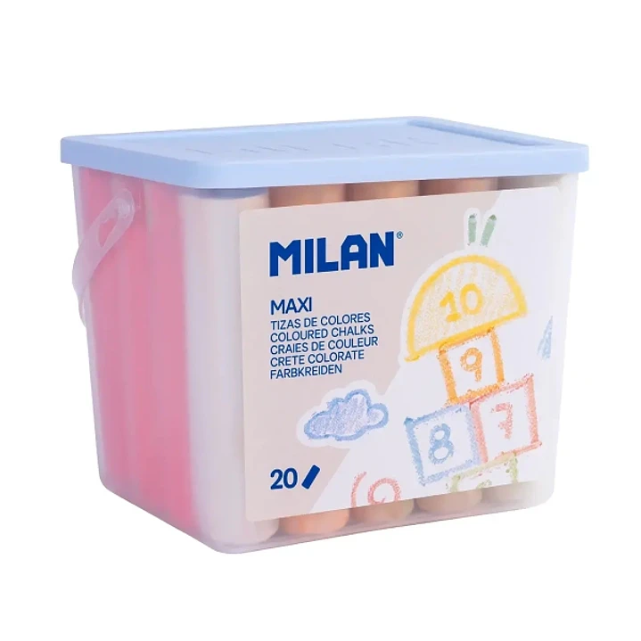 Milan Pack de 20 Tizas Redondas Maxi ø 2,4cm - Antipolvo - No Contienen Caseina - Colores Surtidos 1