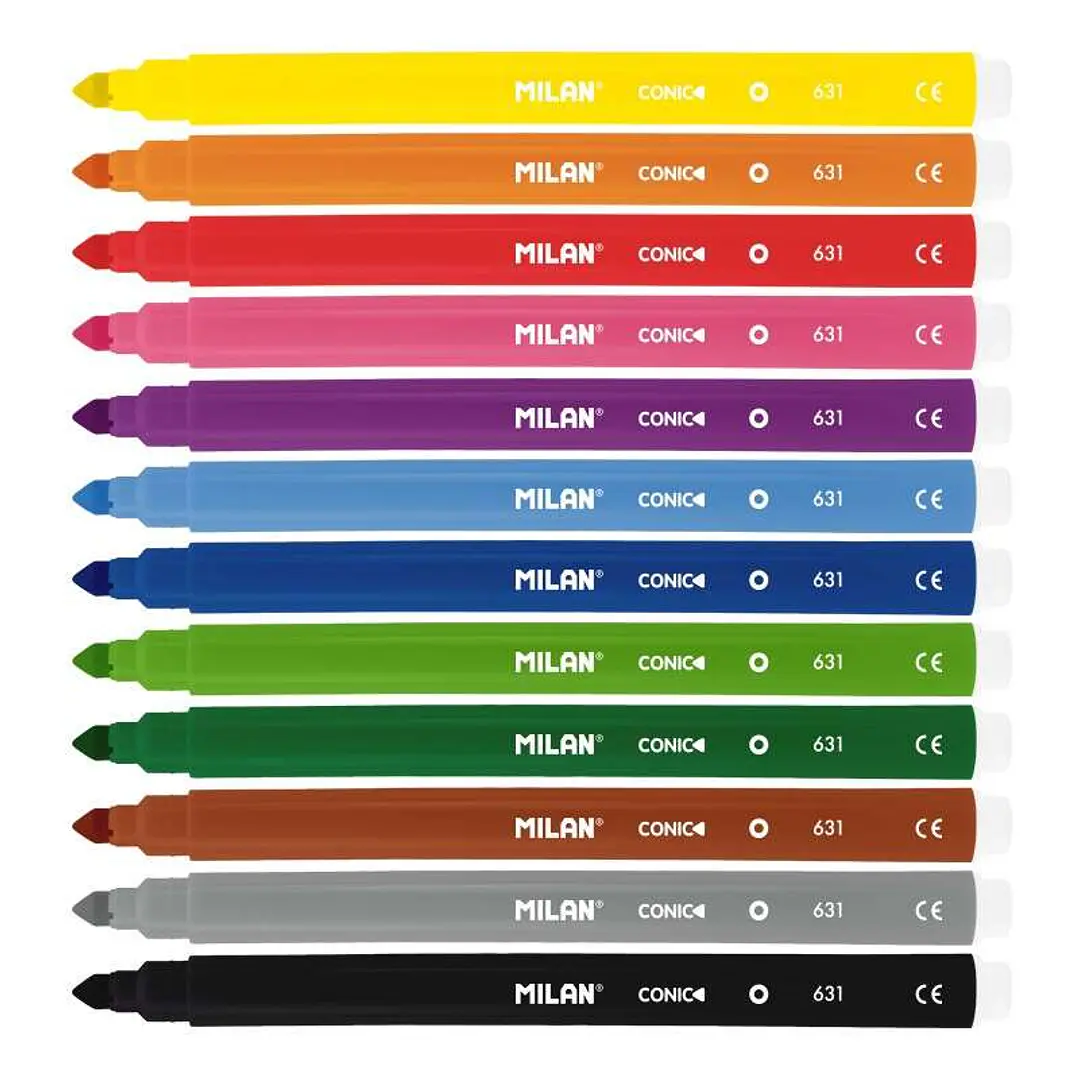 Milan Pack de 12 Rotuladores - Punta Conica 5mm - Tinta al Agua - Lavable - Colores Surtidos 1