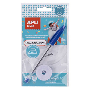 Apli Cinta Termoadhesiva para Marcar Ropa - 10mmx2m - 70% Poliester y 30% Algodon - Resistente a Lavadora y Secadora - Facil Uso con Boligrafo Incluid