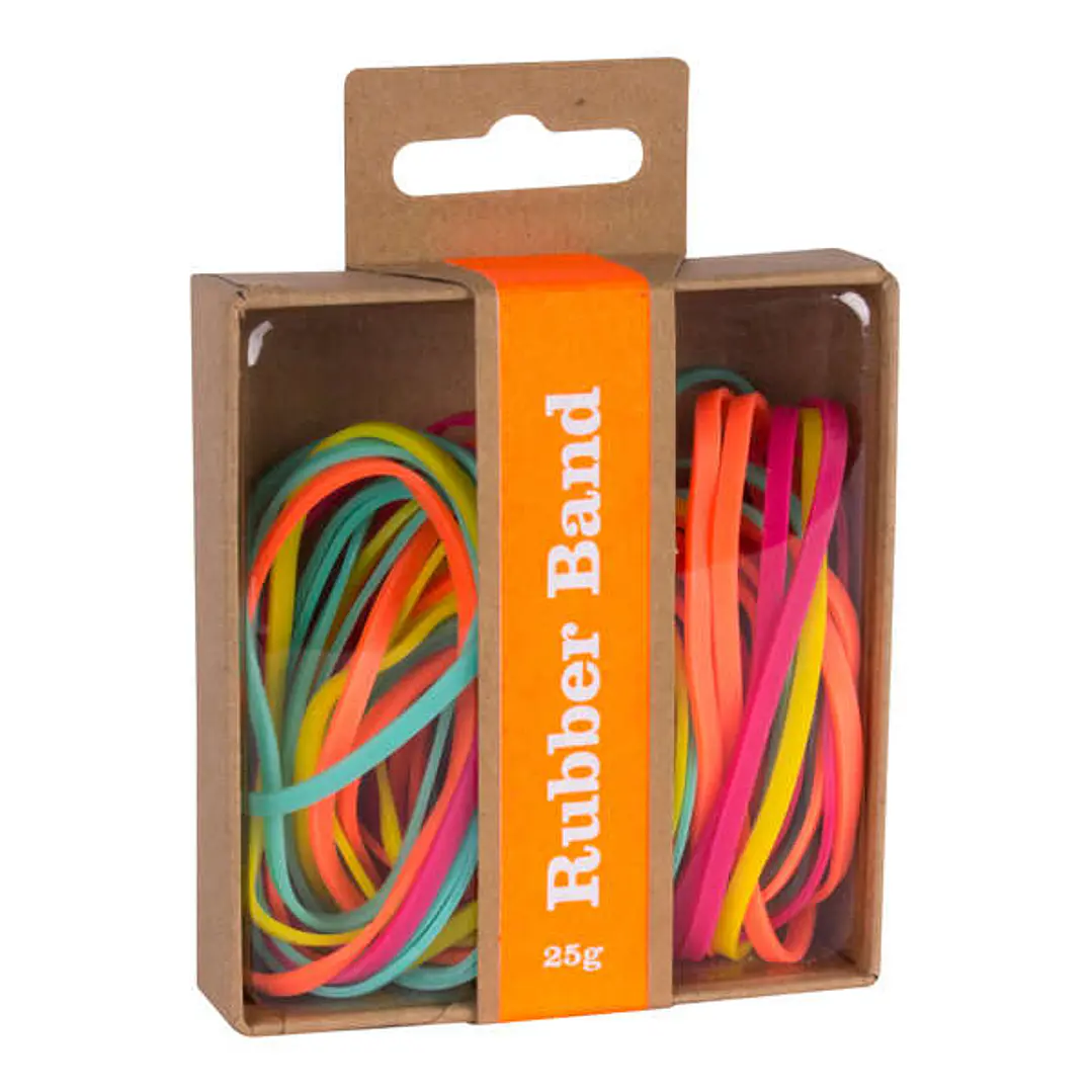 Apli Fluor Collection Gomas Elasticas - 25gr - Caja Kraft con Eurohole - Colores Fluorescentes: Fucsia, Amarillo, Naranja y Turquesa - Pack de Recambi 1