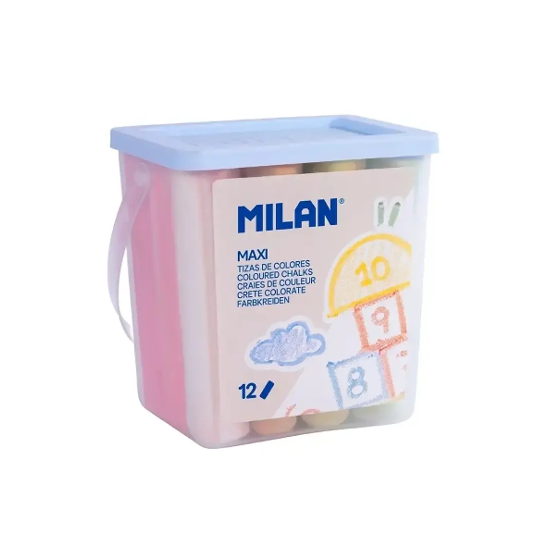 Milan Pack de 12 Tizas Redondas Maxi ø 2,4cm - Antipolvo - No Contienen Caseina - Colores Surtidos 1
