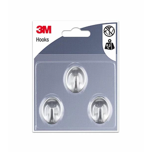 3M Pack de 3 Ganchos Adhesivos Ovalados - Formato S - Soporta hasta 0.3kg - Color Gris Metalizado