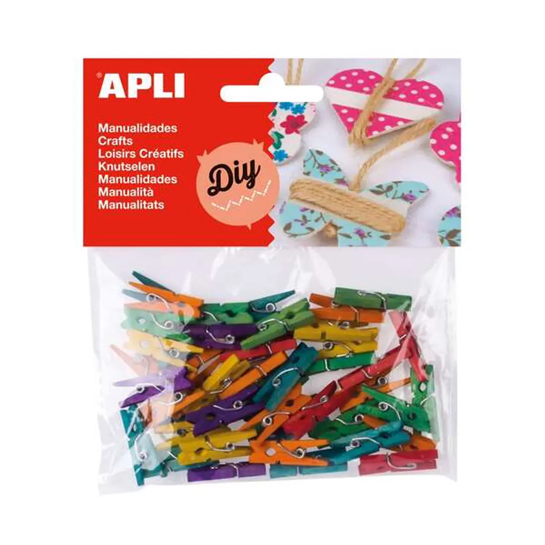 Apli Pack de 45 Mini Pinzas de Madera Natural 25 x 3 mm - Colores Surtidos 1