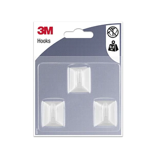 3M Pack de 3 Ganchos Adhesivos Rectangulares - Formato S - Soporta hasta 0.3kg - Color Blanco