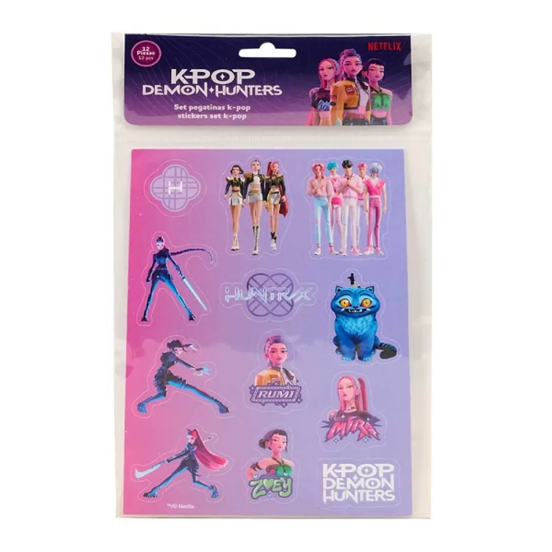 Safta K-Pop Demon Hunters Pack de 12 Pegatinas - 12 Motivos Diferentes - Presentado en Blister - 10.5x14.8cm - Multicolor 1