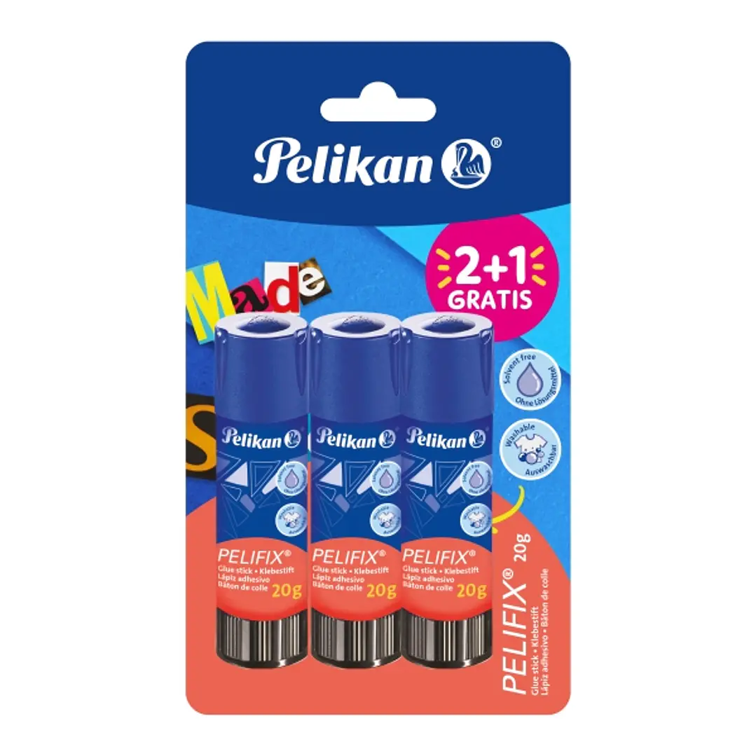 Pelikan Pelifix Pack de 3 Barras de Pegamento de 20g - sin Disolventes - Lavable con Agua Fria - Color Blanco 1