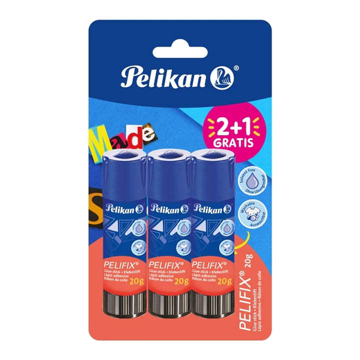 Pelikan Pelifix Pack de 3 Barras de Pegamento de 20g - sin Disolventes - Lavable con Agua Fria - Color Blanco 1