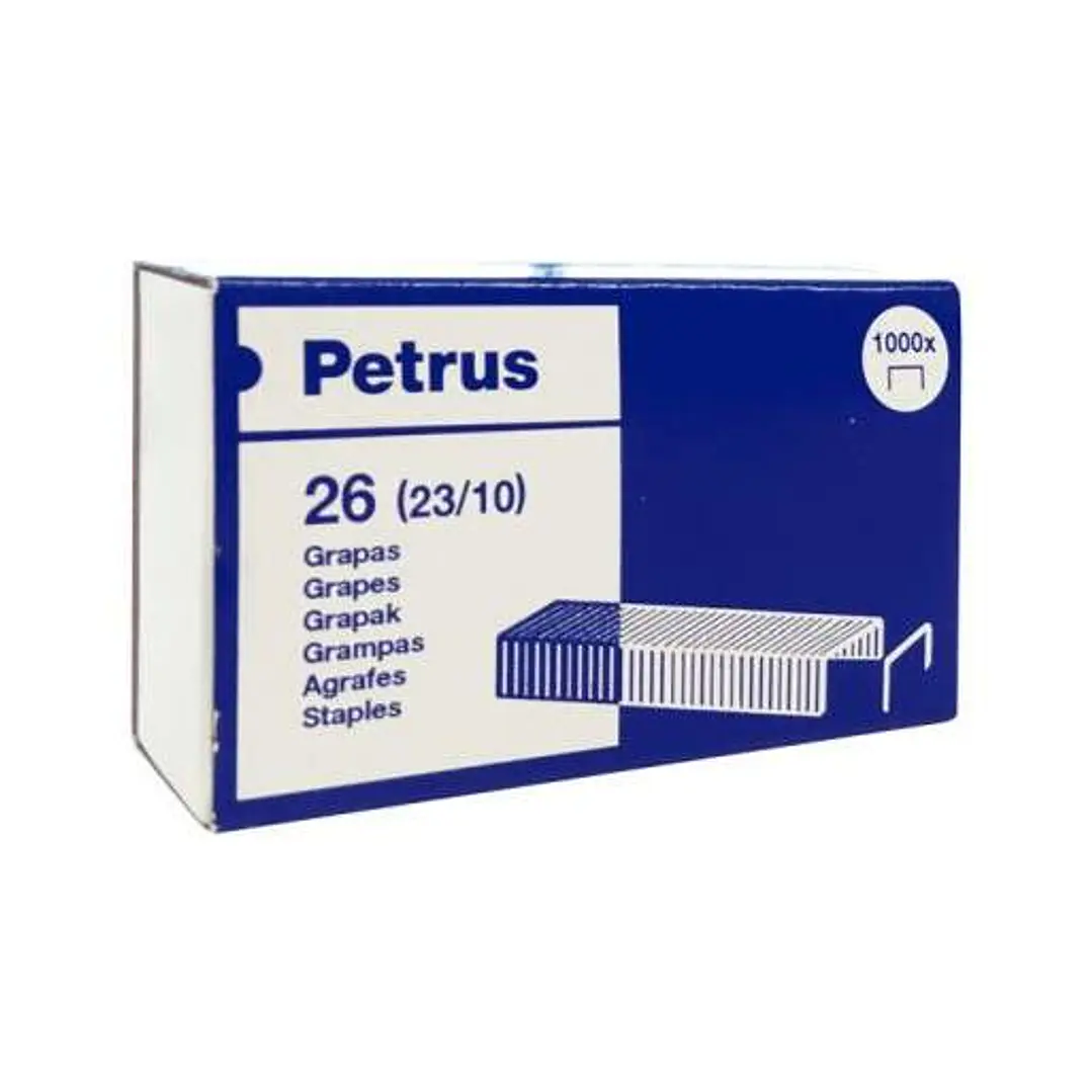 Petrus Caja de 1000 Grapas 23/10 Cobreadas - Hasta 70 Hojas - Patilla de 10mm 1