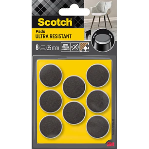 Scotch Pack de 8 Almohadillas de Fieltro Adhesivas - Ultra Resistentes - Diametro de 25mm - Color Blanco/Gris
