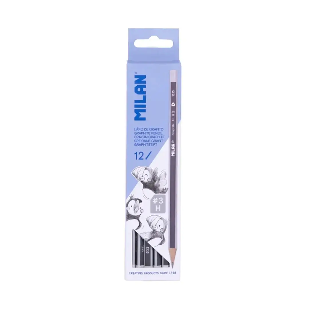 Milan Pack de 12 Lapices de Grafito Triangulares - Mina H #3 de 2mm - Resistente a la Rotura - Para Escritura y Dibujo 1