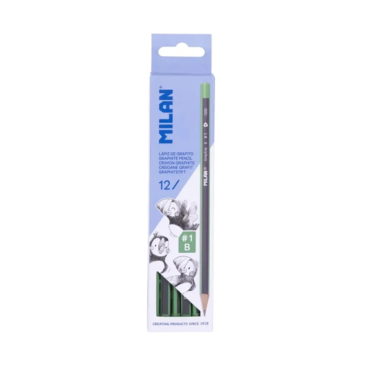 Milan Pack de 12 Lapices de Grafito Triangulares - Mina B #1 de 2mm - Resistente a la Rotura - Para Escritura y Dibujo 1