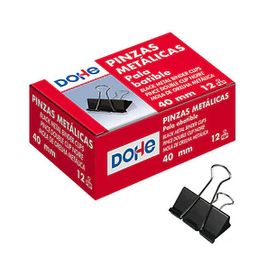 Dohe 12 Pinzas Metalicas Sujetapapeles de Pala Abatible - 50mm - Acero de Gran Resistencia - Color Negro