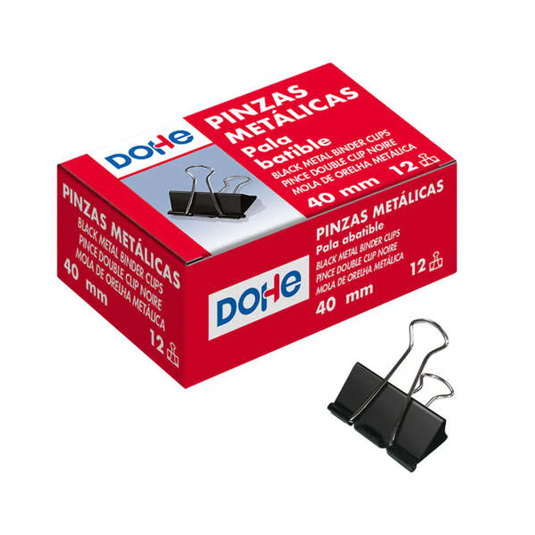 Dohe 12 Pinzas Metalicas Sujetapapeles de Pala Abatible - 50mm - Acero de Gran Resistencia - Color Negro 1
