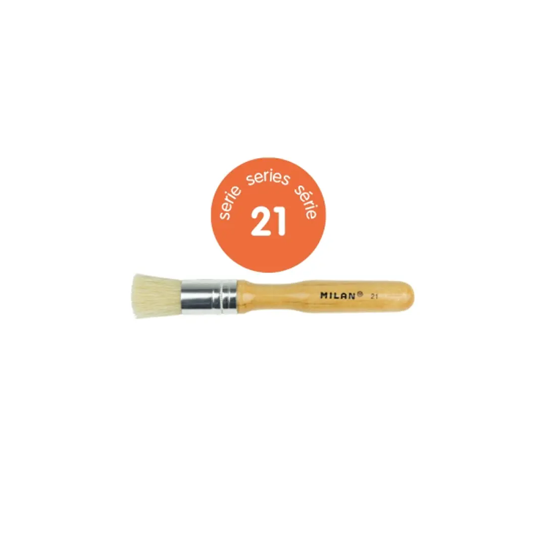 Milan 21 Pack de 3 Pinceles para Estarcido - Bolsa con Colgador - Pelo Corto - Mango Grueso - Color Madera Claro 1