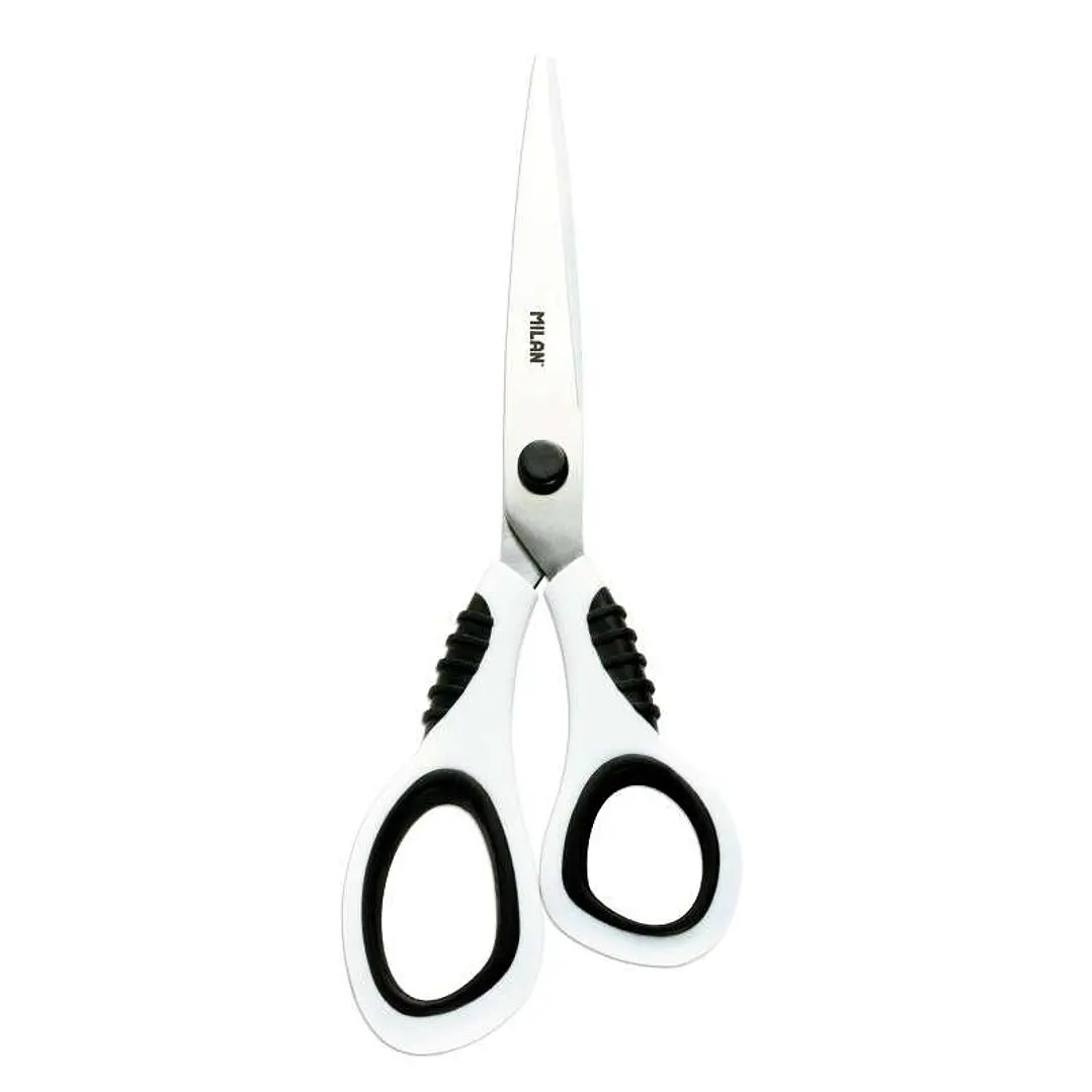 Milan Tijeras Oficina con Cuchilla de Acero Inoxidable - Mango de Plastico Blanco Ergonomico - Longitud 20,5cm - Color Blanco 1