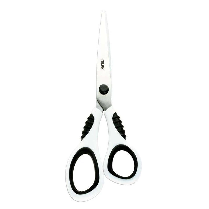 Milan Tijeras Oficina con Cuchilla de Acero Inoxidable - Mango de Plastico Blanco Ergonomico - Longitud 20,5cm - Color Blanco 1