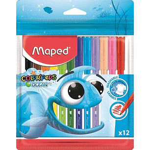 Maped Rotuladores Color´Peps Ocean - Punta Media Bloqueada 2 mm. - Ojival, Suave y Flexible - Colores Brillantes y Vivos - Tinta Lavable - Blister de 