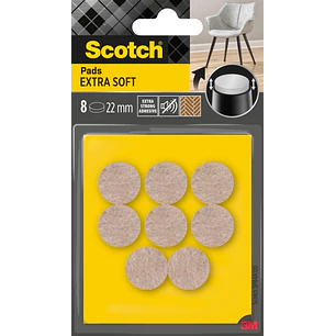 Scotch Pack de 8 Almohadillas de Fieltro Adhesivas - Extra Suaves - Diametro de 22mm - Color Beige