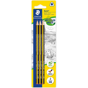 Staedtler Noris 183 Pack de 3 Lapices de Grafito Triangulares - Mina 2HB - Resistencia a la Rotura