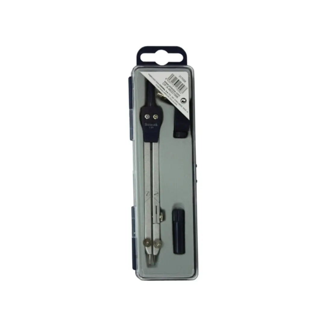 Bismark Compas Escolar con Doble Articulacion y Adaptador Universal - Presentado en Estuche de Plastico - Color Negro/Acero 1