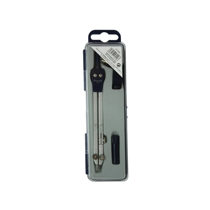 Bismark Compas Escolar con Doble Articulacion y Adaptador Universal - Presentado en Estuche de Plastico - Color Negro/Acero 1