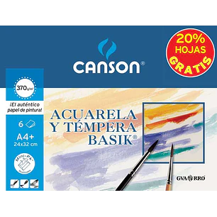Canson Minipack de 6 Hojas Acuarela Basik 24x32 370g - 20% Hojas Gratis - Color Blanco