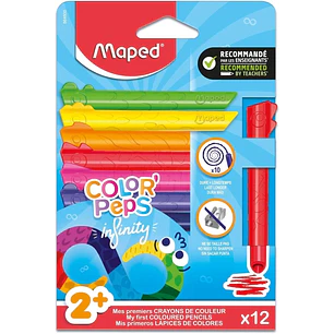 Maped Color`Peps Infinity Jumbo Pack de 12 Lapices de Colores de Larga Duracion - Hecho Totalmente de Mina - Colores Surtidos
