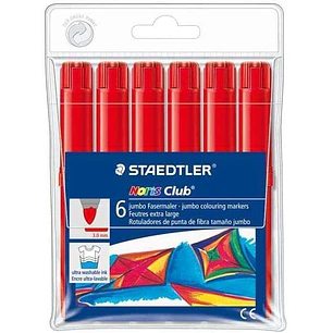 Staedtler Noris Watercolour 340 Pack de 6 Rotuladores de Gran Tamaño - Trazo 3mm Aprox - Lavable Facilmente - Tinta Base de Agua - Color Rojo