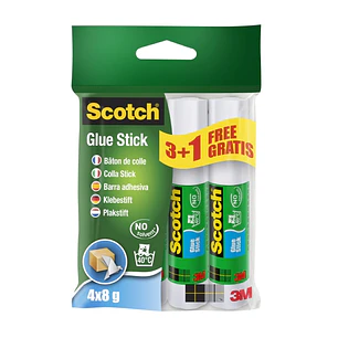 Scotch Pack de 4 Pegamentos en Barra Adhesivo Solido - 8gr por Unidad - Promocion 3 Barras + 1 Gratis - Color Transparente