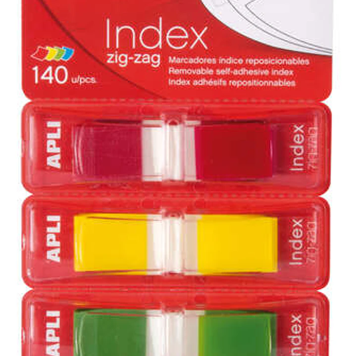 Apli Indices Adhesivos Film Zigzag 45x12mm 4 Dispensadores de 35 Indices de 4 Colores - Faciles de Aplicar - Adhesivo de Calidad - Diseño Zigzag - Org 1