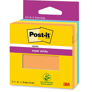 Post-It Super Sticky Pack de 3 Blocs de 45 Notas Adhesivas Reposicionables - 100% PEFC - Color Naranja