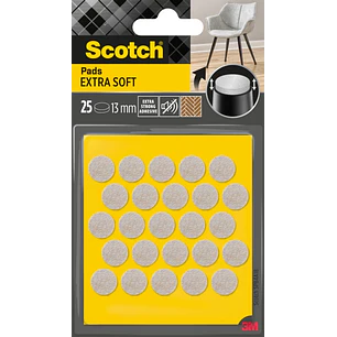 Scotch Pack de 25 Almohadillas de Fieltro Adhesivas - Extra Suaves - Diametro de 13mm - Color Beige