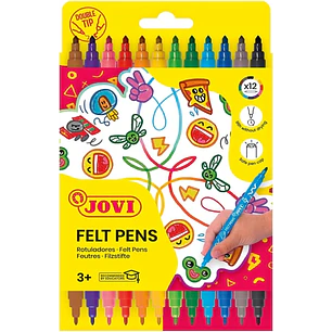Jovi Felt Pen Extuche 12 Rotuladores de Doble Punta - Punta Fina y Maxi - Amplia Variedad de Tonos - Tinta de Gran Fijacion - Colores Surtidos