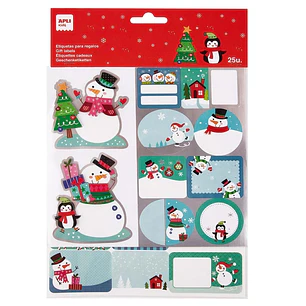Apli Pack de 50 Etiquetas Adhesivas Navideñas para Regalos - Tamaños y Diseños Surtidos - Espacio para Escribir