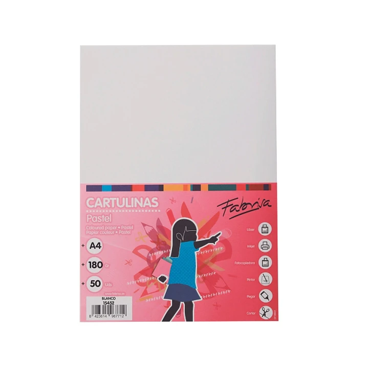Fabrisa Pack de 50 Cartulinas 180 g/m² - Tamaño A4 - Color Blanco 1