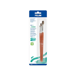 Milan 121 Pack de 3 Pinceles Planos - Formatos Surtidos - Color Madera Oscuro