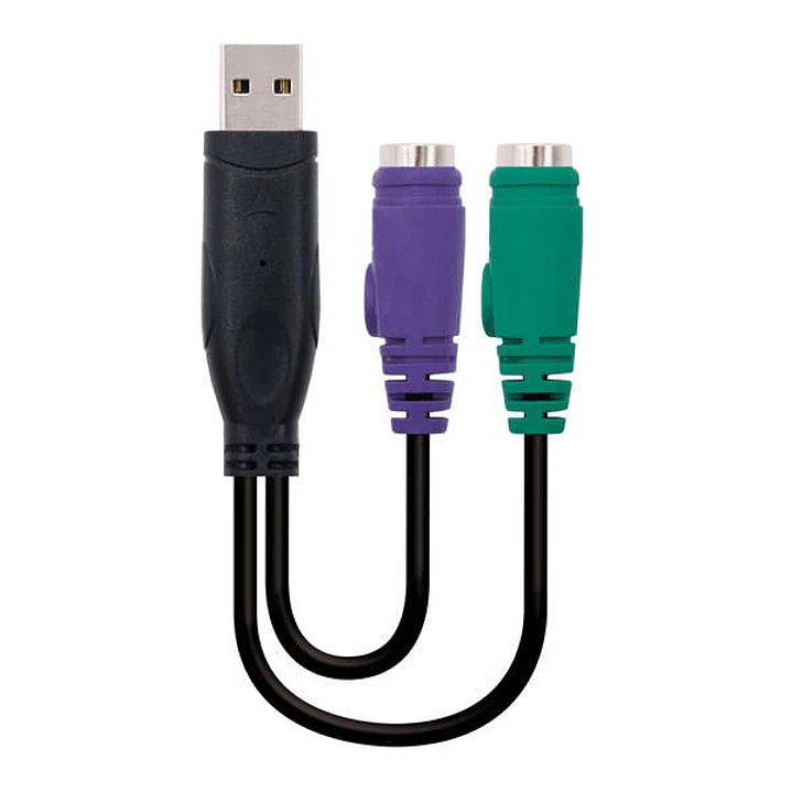Nanocable Conversor PS/2(teclado+ratón) a USB - Tipo 2xPS/2/H-A/M - 15cm - Color Negro 1