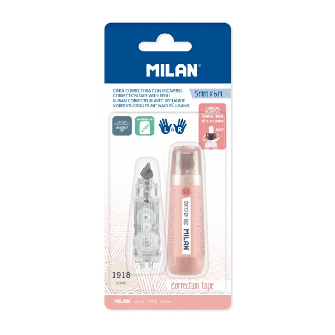 Milan 430 Since 1918 Cinta Correctora - Presentacion en Blister - Incluye Recambio - 5mm x 6m - Color Rosa 1
