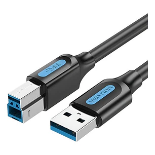 Vention Cable de Impresora - Longitud 1.5m - USB-A - USB-B 3.0 - Transferencia hasta 5Gbps - PVC - Acabado Niquelado - Color Negro