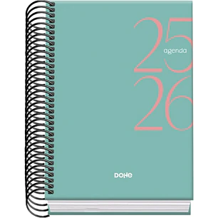 Dohe System Agenda Escolar 25/26 Espiral A6 - Dia Pagina - Papel 70g/m2 - Cubierta de Carton Plastificado - Color Verde