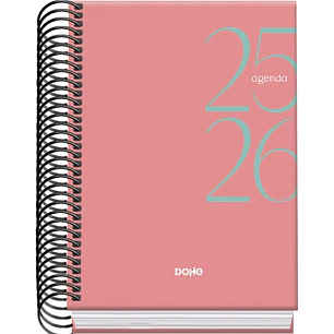 Dohe System Agenda Escolar 25/26 Espiral A6 - Dia Pagina - Papel 70g/m2 - Cubierta de Carton Plastificado - Color Rosa