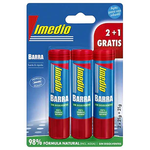 Imedio Pack de 3 Barras de Pegamento de 21grs - Sin Disolventes - Lavable - Apto para Uso Escolar