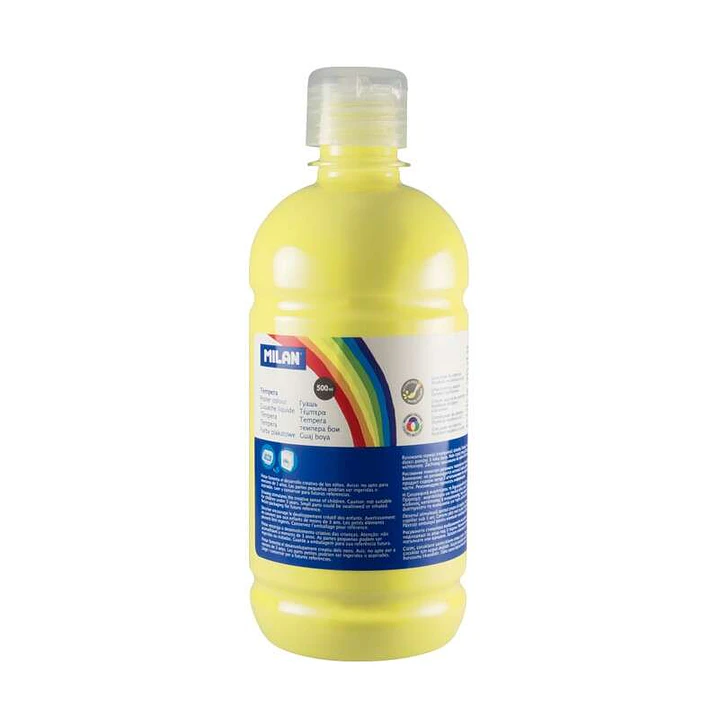 Milan Botella de Tempera 500ml - Tapon Dosificador - Secado Rapido - Mezclable - Color Amarillo Limon 1