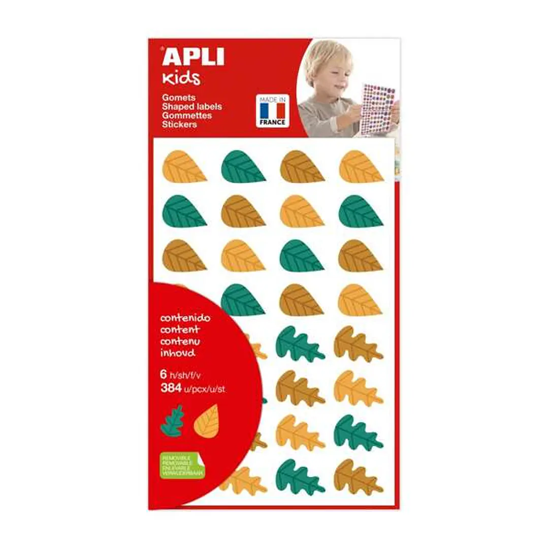 Apli Kids Bolsa de 384 Gomets Hojas de Arboles - Adhesivo Removible - Formas y Colores Surtidos 1