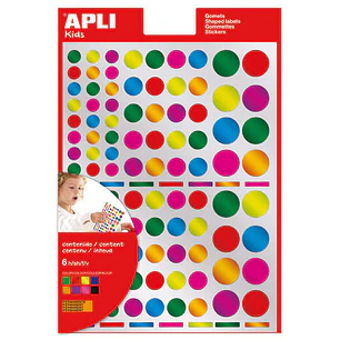 Apli Pack de 624 Gomets Redondos - Adhesivo Removible - Acabado Metalizado - Ideales para Escuelas Infantiles - Desarrollo de Habilidades y Creativida