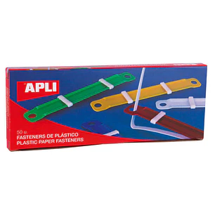 Apli Pack de 50 Fasteners de Plastico con Lengüeta - Tamaño 90x12mm - Cierre Compresor - Ideal para Organizar Papel - Colores Surtidos